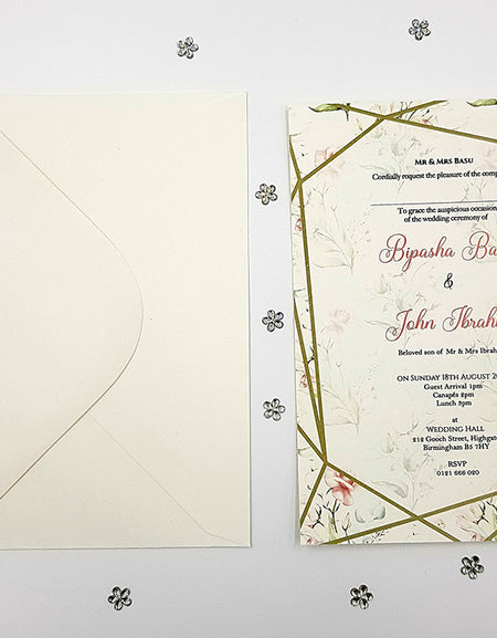 ABC 1113 Blush pink and green Floral Geometric Frame A5 Invitation