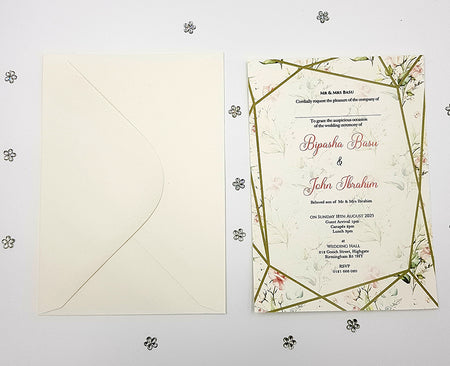 ABC 1113 Blush pink and green Floral Geometric Frame A5 Invitation