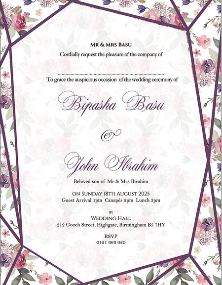 ABC 1115 Burgundy and Pink Geometric Frame Floral A5 Invitation