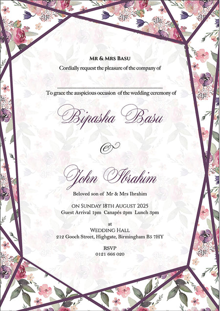 ABC 1115 Burgundy and Pink Geometric Frame Floral A5 Invitation