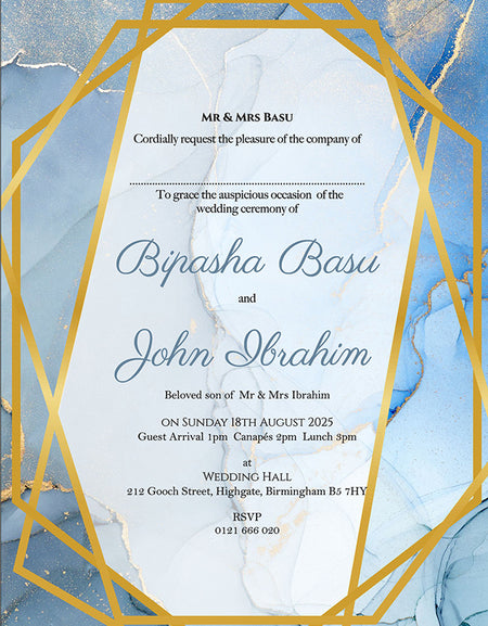 ABC 1116 A5 Blue Marble Effect Geometric Border Effect Invitation