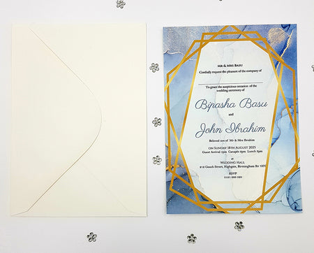ABC 1116 A5 Blue Marble Effect Geometric Border Effect Invitation