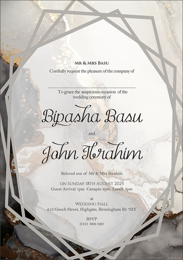 Modern Geometric Wedding A5 Marble Effect Invitation ABC 1117