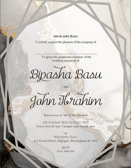Modern Geometric Wedding A5 Marble Effect Invitation ABC 1117