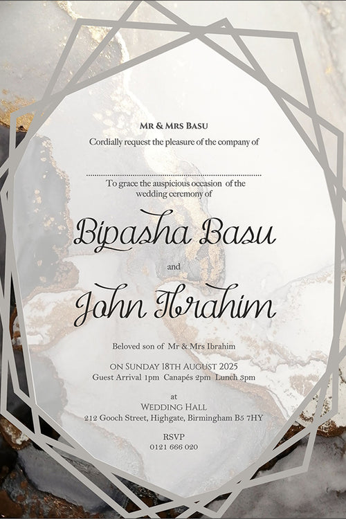 Load image into Gallery viewer, Modern Geometric Wedding A5 Marble Effect Invitation ABC 1117
