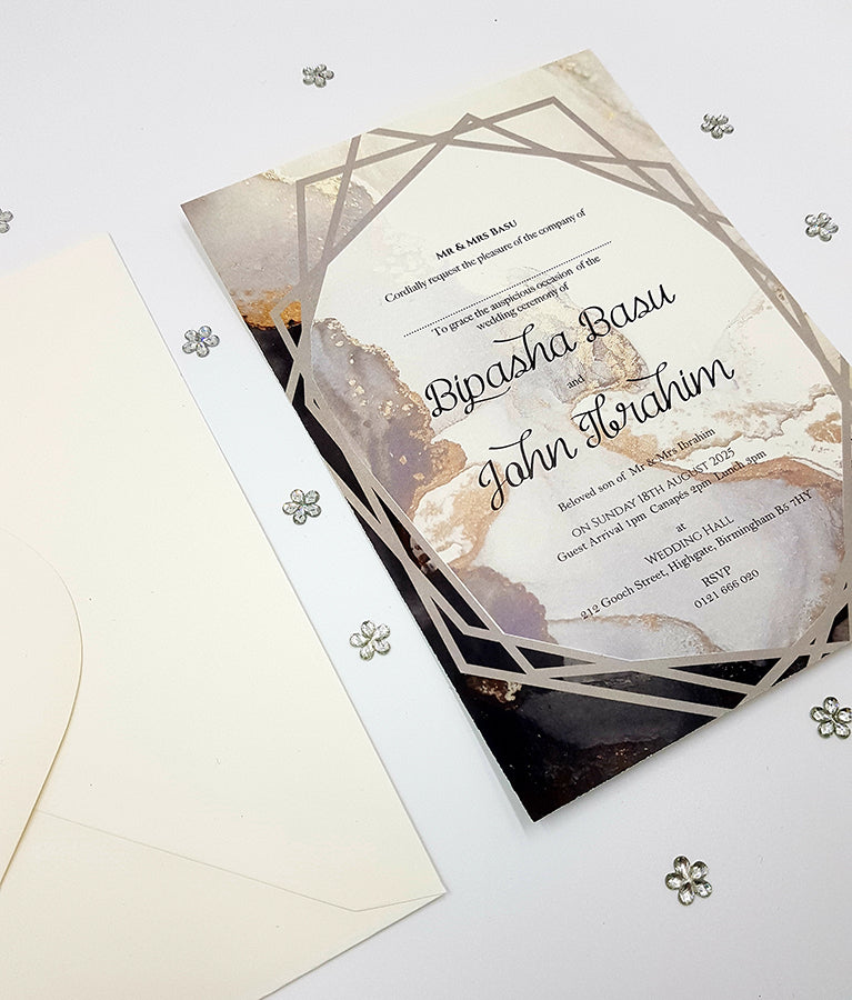 Modern Geometric Wedding A5 Marble Effect Invitation ABC 1117