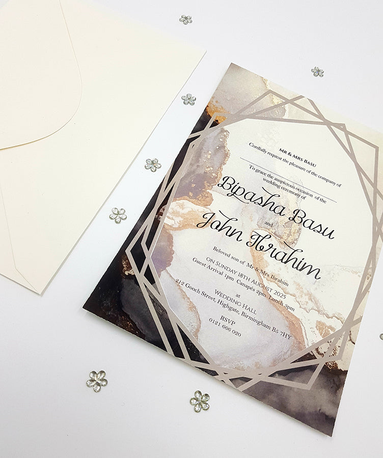 Modern Geometric Wedding A5 Marble Effect Invitation ABC 1117