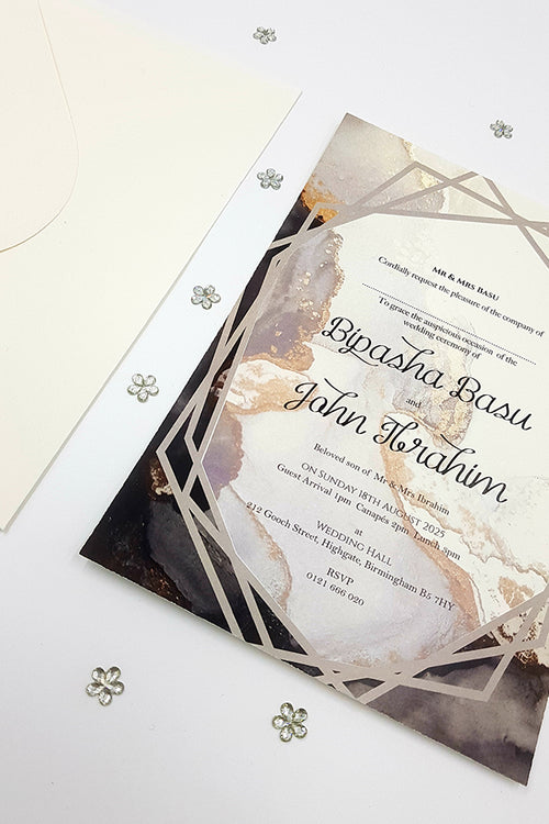 Load image into Gallery viewer, Modern Geometric Wedding A5 Marble Effect Invitation ABC 1117
