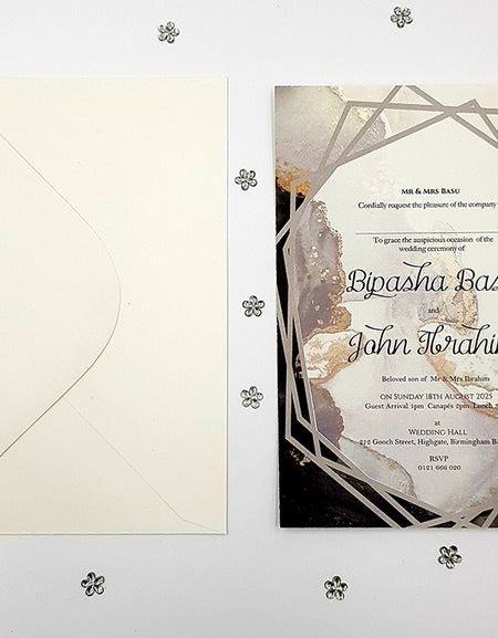 Modern Geometric Wedding A5 Marble Effect Invitation ABC 1117