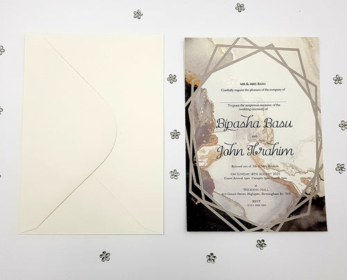 Load image into Gallery viewer, Modern Geometric Wedding A5 Marble Effect Invitation ABC 1117
