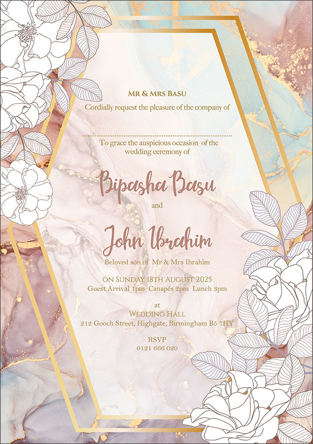 Marble Effect Floral A5 romantic watercolor floral geometric invitation ABC 1119