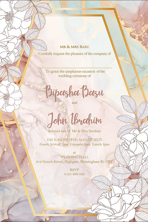 Load image into Gallery viewer, Marble Effect Floral A5 romantic watercolor floral geometric invitation ABC 1119
