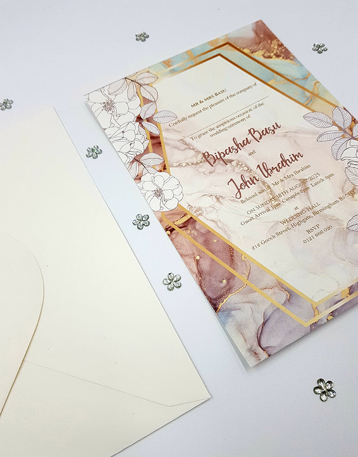 Marble Effect Floral A5 romantic watercolor floral geometric invitation ABC 1119