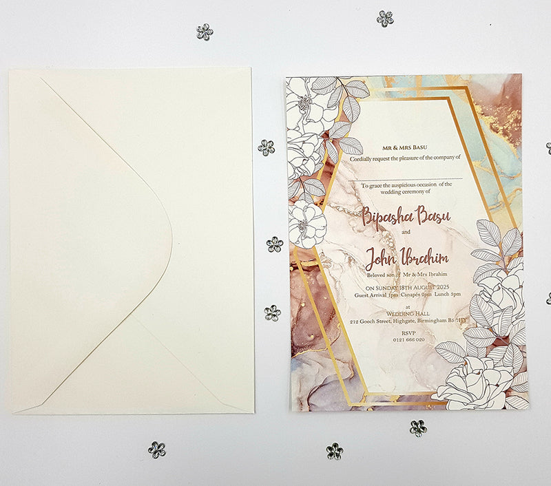 Marble Effect Floral A5 romantic watercolor floral geometric invitation ABC 1119