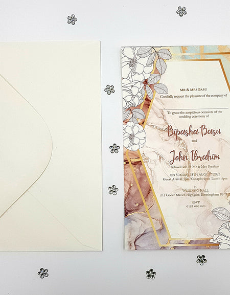 Marble Effect Floral A5 romantic watercolor floral geometric invitation ABC 1119