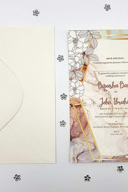 Load image into Gallery viewer, Marble Effect Floral A5 romantic watercolor floral geometric invitation ABC 1119
