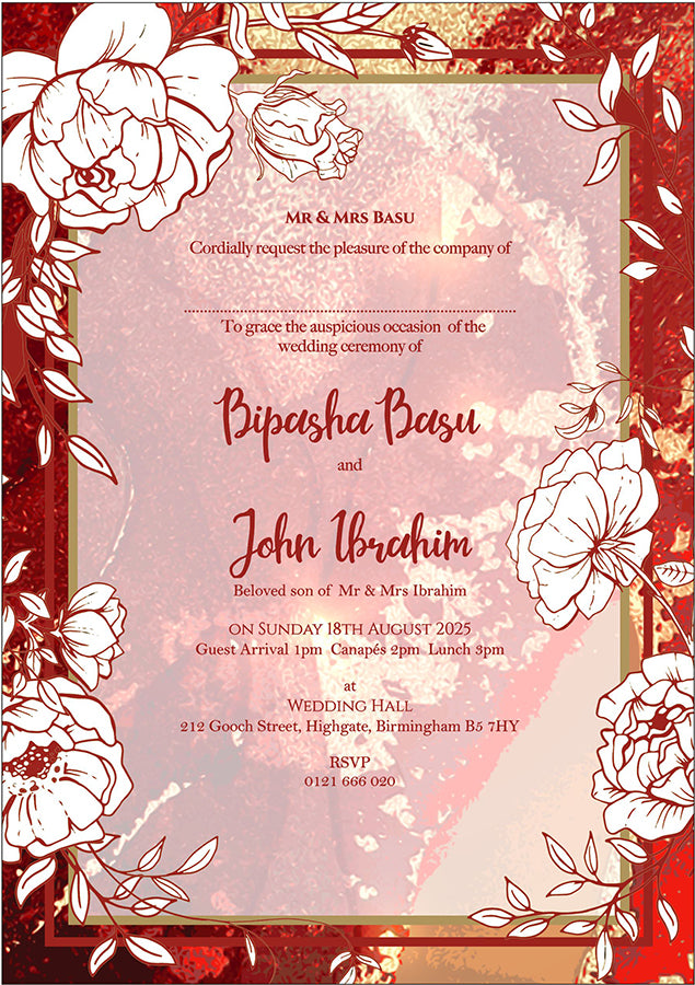 Maroon Red Marble Effect Floral A5 Invitation ABC 1120