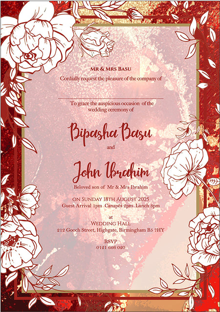 Maroon Red Marble Effect Floral A5 Invitation ABC 1120