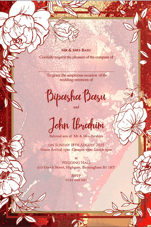 Load image into Gallery viewer, Maroon Red Marble Effect Floral A5 Invitation ABC 1120
