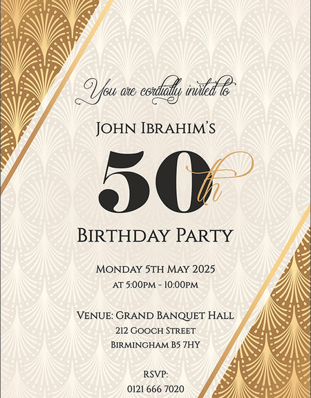Gatsby Design 50th birthday invitation card A5 ABC 1124