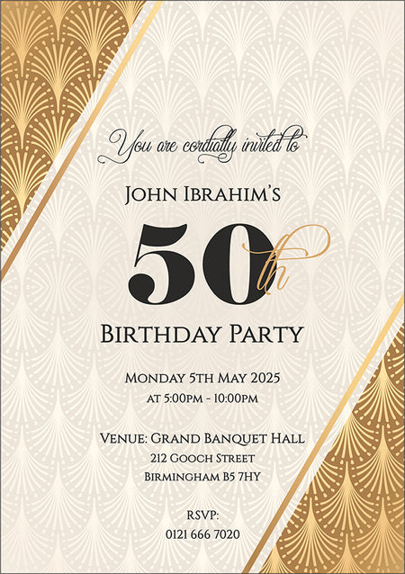 Gatsby Design 50th birthday invitation card A5 ABC 1124