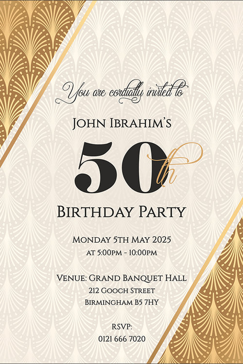 Load image into Gallery viewer, Gatsby Design 50th birthday invitation card A5 ABC 1124
