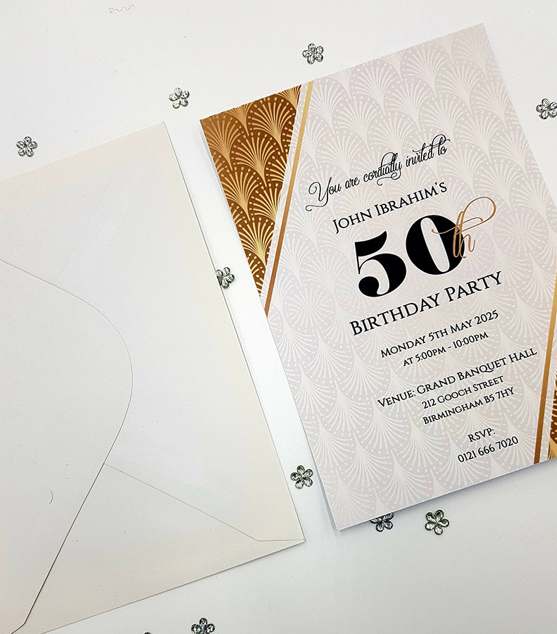 Gatsby Design 50th birthday invitation card A5 ABC 1124