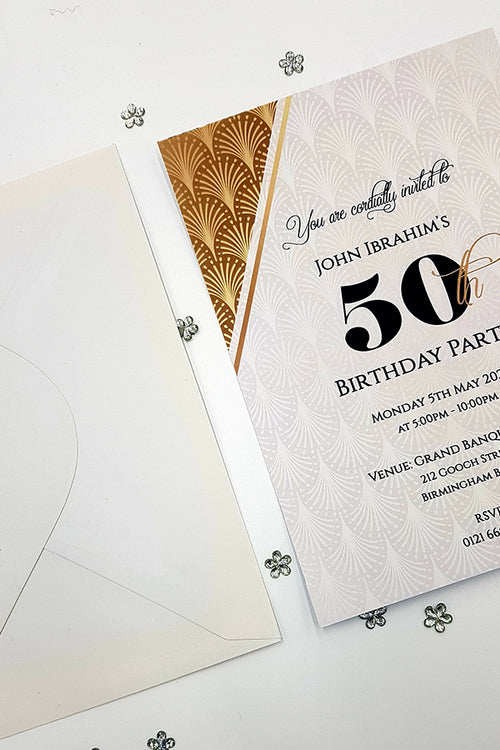 Load image into Gallery viewer, Gatsby Design 50th birthday invitation card A5 ABC 1124
