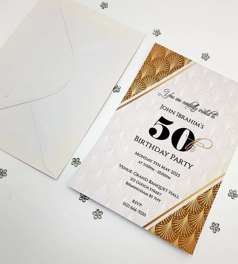 Gatsby Design 50th birthday invitation card A5 ABC 1124