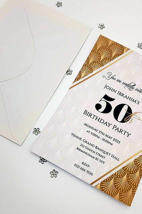 Load image into Gallery viewer, Gatsby Design 50th birthday invitation card A5 ABC 1124
