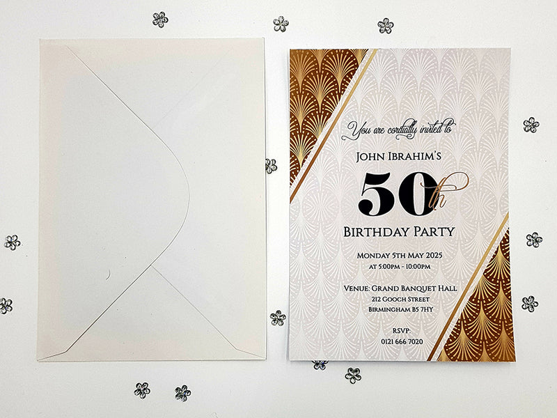 Gatsby Design 50th birthday invitation card A5 ABC 1124