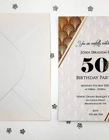 Gatsby Design 50th birthday invitation card A5 ABC 1124