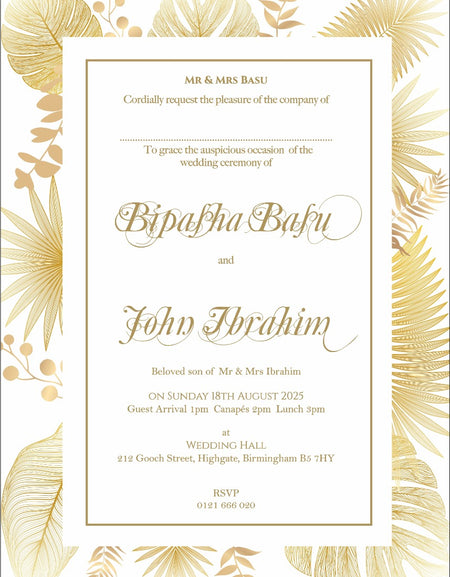 Bohemian Boho Dried Pampas Grass flat A5 Invitation ABC 1125