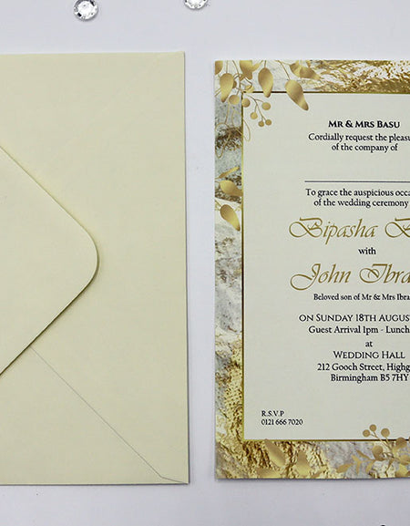 ABC 1134 Gold & White Marble Floral A5 Invitation