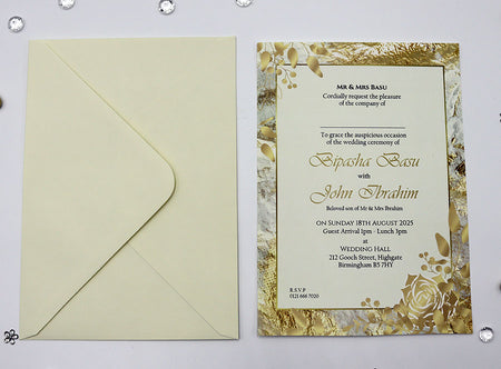 ABC 1134 Gold & White Marble Floral A5 Invitation