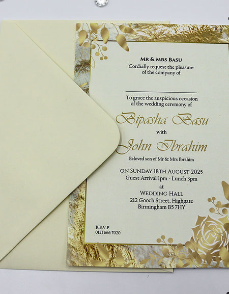ABC 1134 Gold & White Marble Floral A5 Invitation