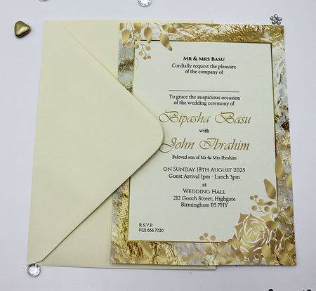 ABC 1134 Gold & White Marble Floral A5 Invitation