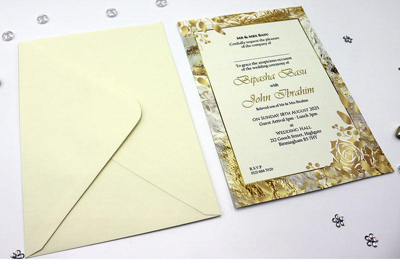 ABC 1134 Gold & White Marble Floral A5 Invitation