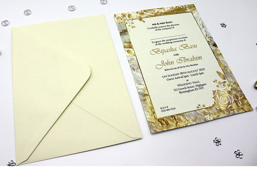 Load image into Gallery viewer, ABC 1134 Gold &amp; White Marble Floral A5 Invitation
