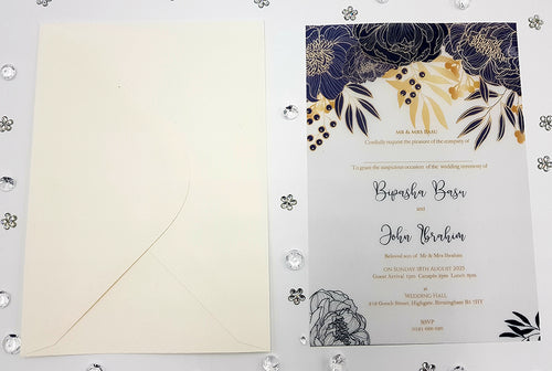 Load image into Gallery viewer, Translucent Hand drawn floral doodle A5 Vellum invitations ABC 1151

