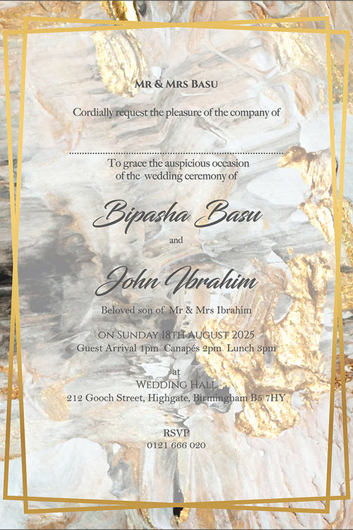 Load image into Gallery viewer, Translucent wedding invitations in gold abstract design on A5 Vellum Paper ABC 1153
