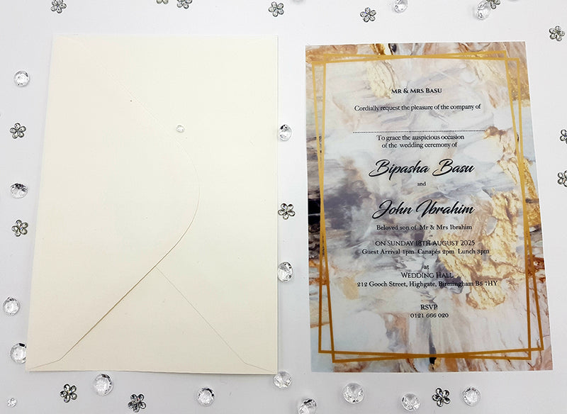 Translucent Paper Invitation Translucent wedding invitations in gold abstract design on A5 Vellum P ...