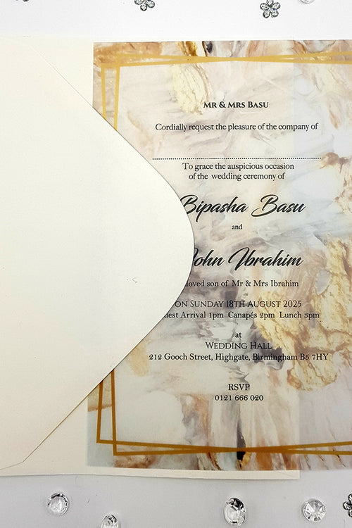 Translucent Paper Invitation Translucent wedding invitations in gold abstract design on A5 Vellum P ...