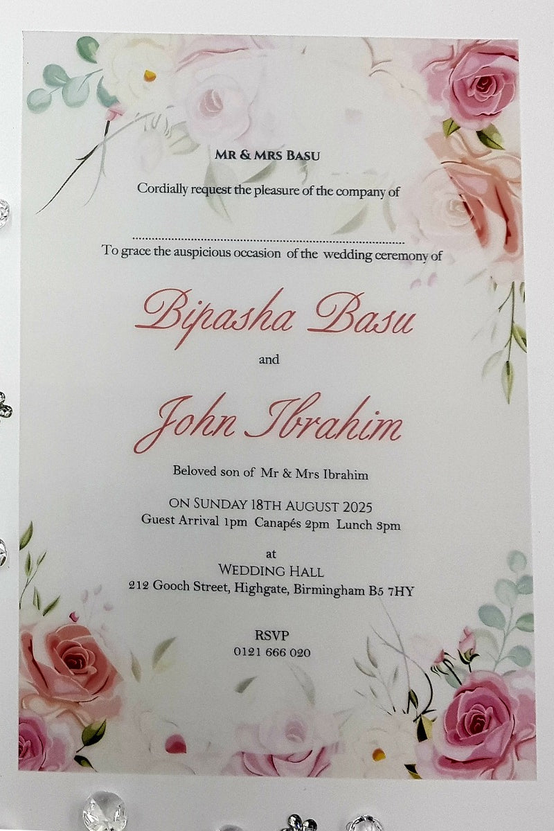 Pink, peach and ivory floral invitations on vellum paper ABC 1155