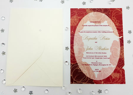 Red and Maroon floral A5 Translucent Vellum Invitation ABC 1157