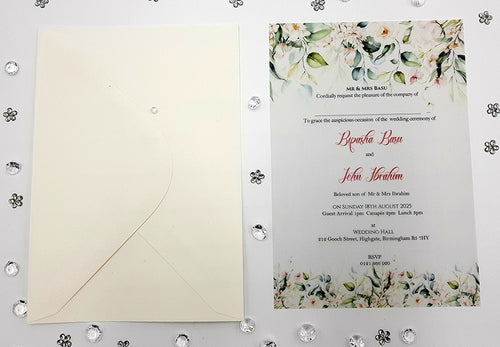 Load image into Gallery viewer, Cream and Green flowers Translucent Vellum Invitation ABC 1158
