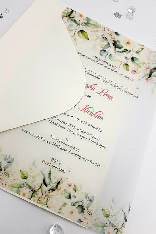 Load image into Gallery viewer, Cream and Green flowers Translucent Vellum Invitation ABC 1158
