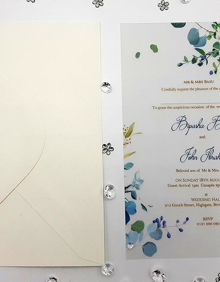 Pale Blue Translucent Floral Vellum Invitation ABC 1159