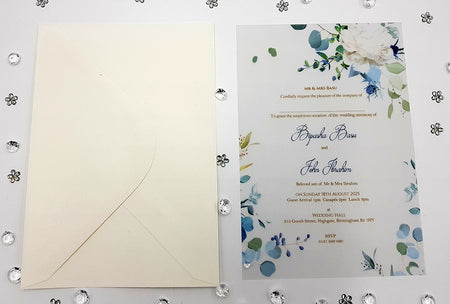 Pale Blue Translucent Floral Vellum Invitation ABC 1159