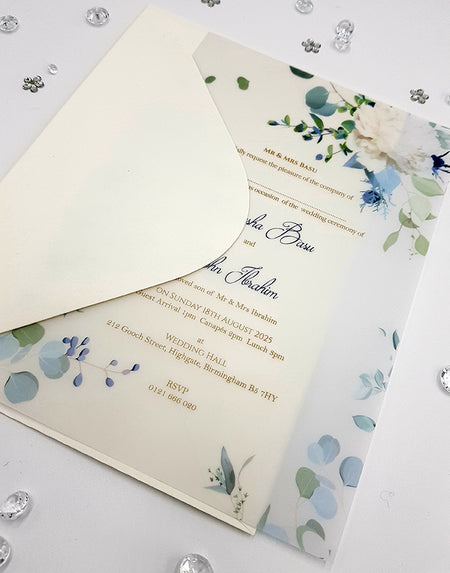 Pale Blue Translucent Floral Vellum Invitation ABC 1159